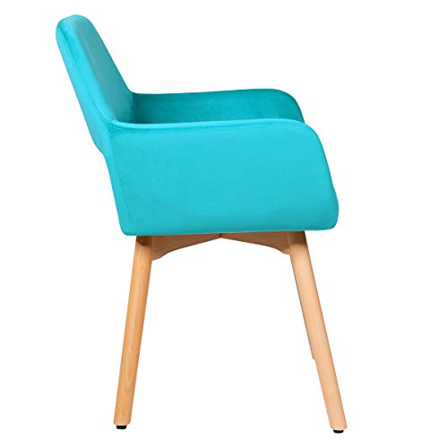 Giantex Set of 2 Velvet Dining Chairs, Modern Leisure Accent Living Room Chair w/Wood Legs, Non-Slip Foot Pads, X-Shaped Support, Comfortable Cute Arm Chair for Dining Room, Bedroom (2, Turquoise)