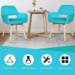 Giantex Set of 2 Velvet Dining Chairs, Modern Leisure Accent Living Room Chair w/Wood Legs, Non-Slip Foot Pads, X-Shaped Support, Comfortable Cute Arm Chair for Dining Room, Bedroom (2, Turquoise)