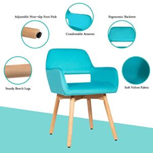 Giantex Set of 2 Velvet Dining Chairs, Modern Leisure Accent Living Room Chair w/Wood Legs, Non-Slip Foot Pads, X-Shaped Support, Comfortable Cute Arm Chair for Dining Room, Bedroom (2, Turquoise)