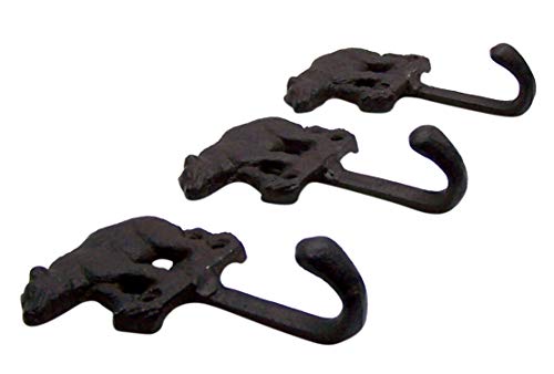 Metal Black Bear Wall Hooks Rustic Home Decor for Hanging Towels, Coats, Hats, Set of 3, 4 Inch