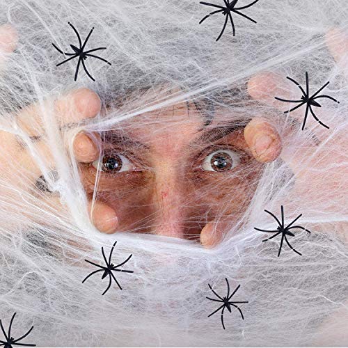 Festyle 1000ft Halloween Stretch Spider Webs Indoor & Outdoor Spooky Spider Webbing with 80 Fake Spiders for Halloween Decorations