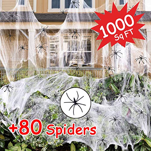 Festyle 1000ft Halloween Stretch Spider Webs Indoor & Outdoor Spooky Spider Webbing with 80 Fake Spiders for Halloween Decorations