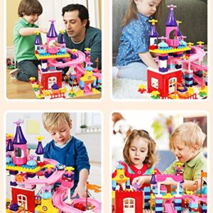 Castle Building Blocks Set Toys for Girls Princess Castle Large Building Blocks Bricks Race Track Kids STEM Educational Construction Roller Coaster Toys for Age 3+ Toddler Kid Boy Girl Gift Toy 161Pcs