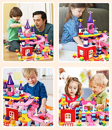 Castle Building Blocks Set Toys for Girls Princess Castle Large Building Blocks Bricks Race Track Kids STEM Educational Construction Roller Coaster Toys for Age 3+ Toddler Kid Boy Girl Gift Toy 161Pcs