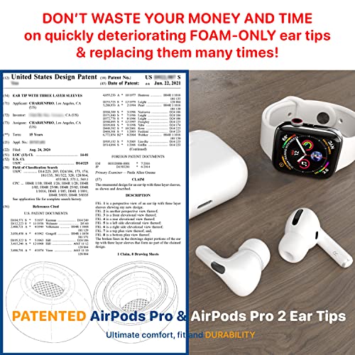 CharJenPro Patented Design Memory Foam Ear Tips for AirPods Pro and AirPods Pro 2 w/Silicone Shield. AirFoams Pro Active 2.0 Lasts 5X Longer. Replacement Tip. As seen on Kickstarter. (S/M/L, White)