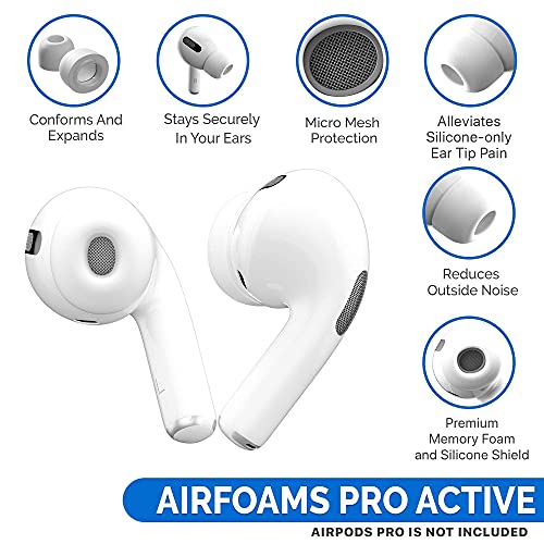 CharJenPro Patented Design Memory Foam Ear Tips for AirPods Pro and AirPods Pro 2 w/Silicone Shield. AirFoams Pro Active 2.0 Lasts 5X Longer. Replacement Tip. As seen on Kickstarter. (S/M/L, White)