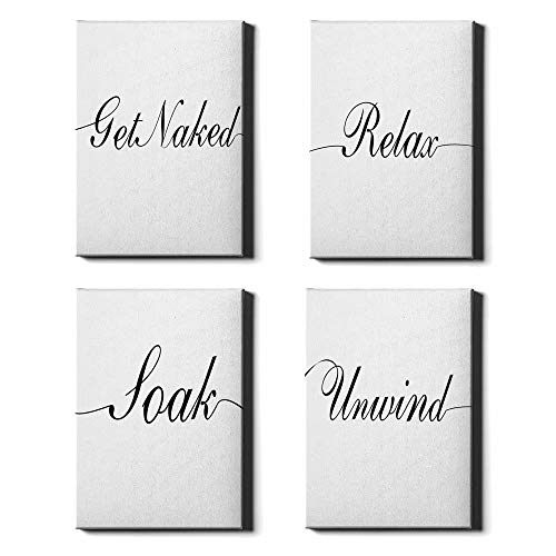 HERYNLRN Wall Art Painting Wash Soak Relax Unwind Bathroom Decor Sign Set of Four Photos Unframed Canvas Prints Looking Poster for Living Room,Bedroom Home Decoration,8"x10"