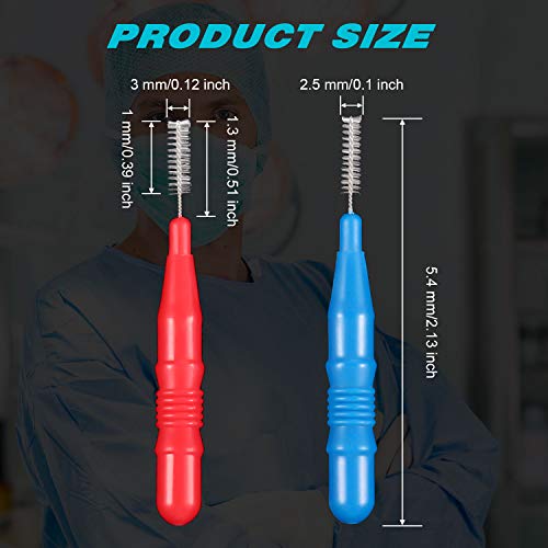 150 Pieces Interdental Brush Toothpick Tooth Flossing Head Oral Interdental Brush Flosser Toothpick Cleaners Tooth Cleaning Tool (Red, Blue,0.1 Inch, 0.12 Inch)