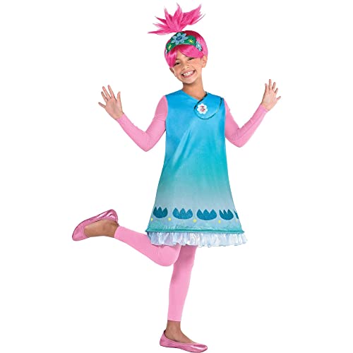 Party City Queen Poppy Halloween Costume for Toddler Girls, Trolls World Tour, 3-4T, Includes Wig, Dress and Tights