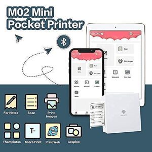 Phomemo M02 Mini Printer- Bluetooth Thermal Photo Printer with 3 Rolls Colorful Sticker Paper, Compatible with iOS + Android for Plan Journal, Study Notes, Art Creation, Work, Gift，White