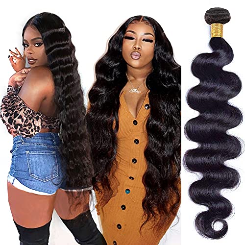 Fheaicr Human Hair Bundles 12A Brazilian Body Wave Bundles 100% Unprocessed Brazilian Hair 28 Inch Bundles Natural Black（1 Bundle)