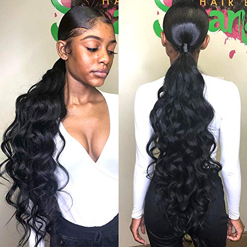 Fheaicr Human Hair Bundles 12A Brazilian Body Wave Bundles 100% Unprocessed Brazilian Hair 28 Inch Bundles Natural Black（1 Bundle)