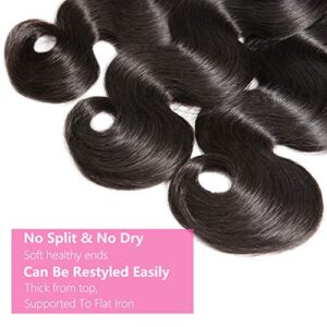 Fheaicr Human Hair Bundles 12A Brazilian Body Wave Bundles 100% Unprocessed Brazilian Hair 28 Inch Bundles Natural Black（1 Bundle)