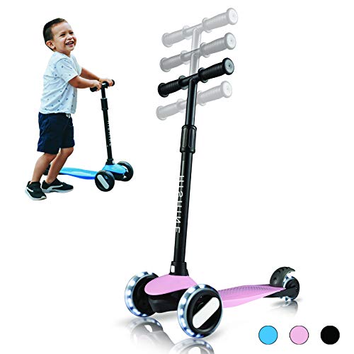 Kick Scooter for Kids 3 Wheels Scooters for Toddlers Girls Boys with Adjustable Height, Light Up Flashing Wheels, Lean-to-Steer, Sturdy Deck, Extra Wide, Quick-Release, for Ages 2-5 Years Old, Pink