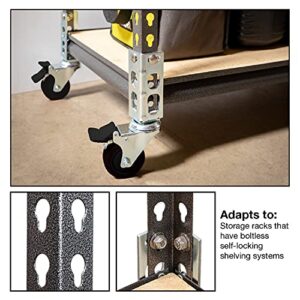 Tool Guy Republic 4pc - Storage Rack Caster Wheels (Adapts to Boltless Self Locking Shelving Racks) (3" (1500 Max Total Capacity))