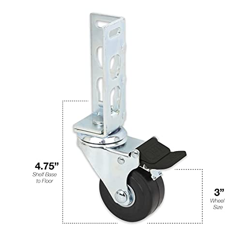 Tool Guy Republic 4pc - Storage Rack Caster Wheels (Adapts to Boltless Self Locking Shelving Racks) (3" (1500 Max Total Capacity))