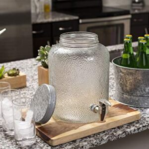 BirdRock Home 2.5 Gallon Pebbled Glass Beverage Dispenser with Galvanized Stand - Lid - Spigot - Decorative Round Jar for Drinks - Lemonade Sangria Tea Water Drink Jar Jug - Home Parties