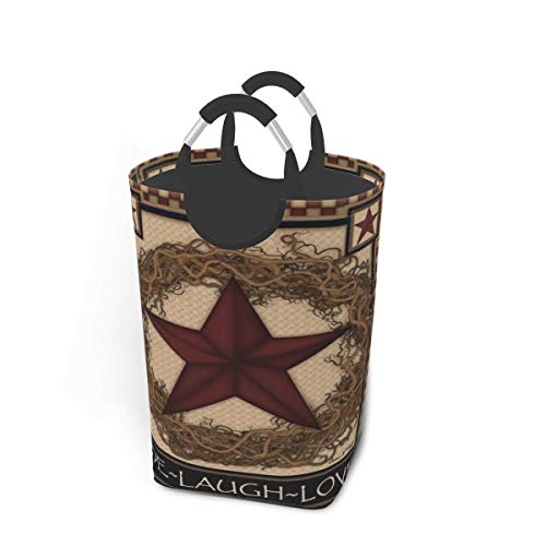 Kiuloam Country Primitive Barn Star Laundry Basket with Handles Large Collapsible Organizer Bin Laundry Hamper for Kids Room Dirty Clothes Toys