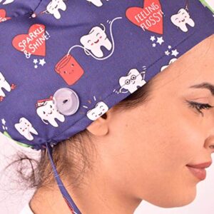 BONNETTO Working Cap for Women Men with Button Sweatband Unisex One Size Bouffant Head Cover