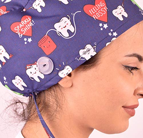 BONNETTO Working Cap for Women Men with Button Sweatband Unisex One Size Bouffant Head Cover