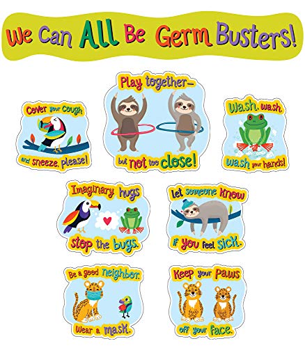 Carson-Dellosa One World Social Distancing Germ Busters Bulletin Board Set, Carson Dellosa Classroom Decorations, 9 Pieces (110512)