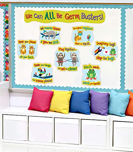 Carson-Dellosa One World Social Distancing Germ Busters Bulletin Board Set, Carson Dellosa Classroom Decorations, 9 Pieces (110512)