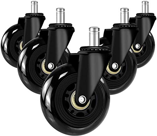 Leffis 5 Pack Office Chair Caster Wheels - Heavy Duty & Floor Safe Office Chair Wheels fit Gaming Computer Desk Chairs, Replacement Rubber Caster, Universal Stem