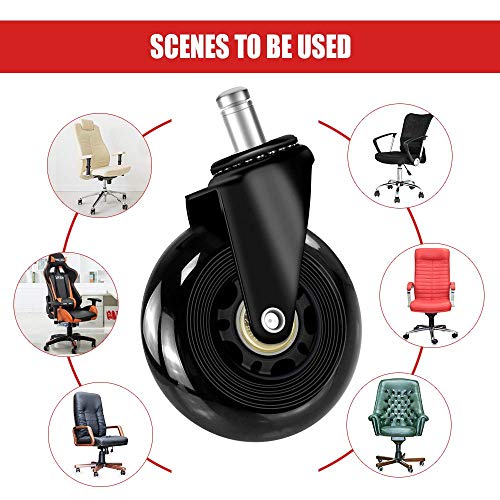 Leffis 5 Pack Office Chair Caster Wheels - Heavy Duty & Floor Safe Office Chair Wheels fit Gaming Computer Desk Chairs, Replacement Rubber Caster, Universal Stem