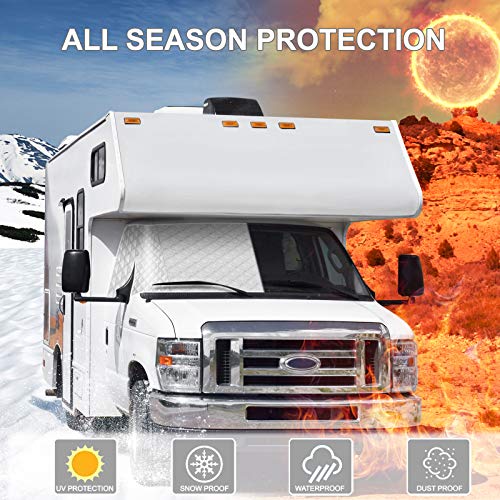 RV Windshield Cover Compatible with Ford Class C 1997-2023 RV Front Window Cover RV Motorhome Windshield Cover RV Window Shade Sunshade Cover Snow Cover with Mirror Cutouts