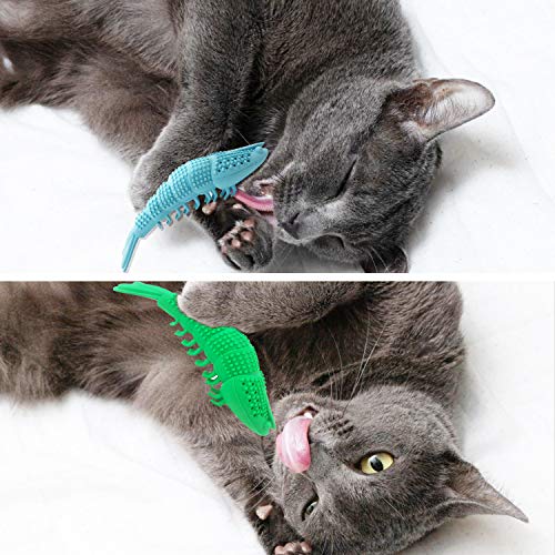 Cat Toothbrush Catnip Toy,Interactive Rubber Dental Care for Pet Kitten Kitty,Crayfish-Shaped Safe Chewing Toy Tooth Cleaning Durable Cat Toy(2 Pack)