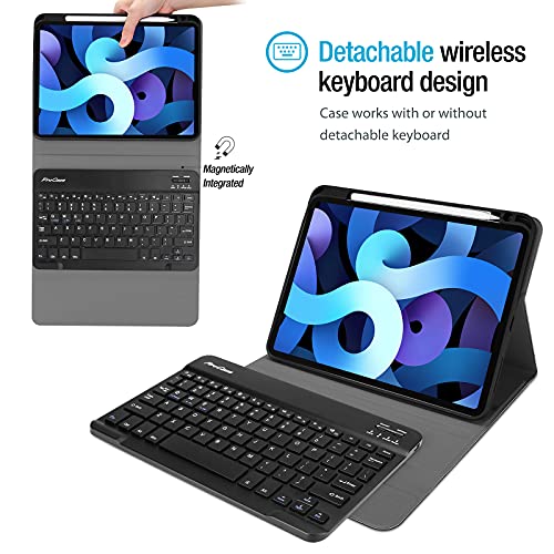 ProCase Keyboard Case for iPad Air 5/4, iPad 10.9 inch 2022 2020 Case with Magnetically Detachable Wireless Keyboard for iPad 10.9" Air 5th 4th Generation -Black