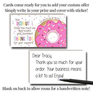 Donut Themed Scratch & Win Customer Appreciation Package Inserts for Small Businesses, 20 2" X 3.5” Single Sided Insert Cards with Scratch Off Stickers included by AmandaCreation