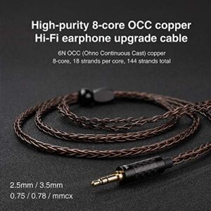 okcsc T4 2pin 0.75mm Earphones Cable IEM Headphones Upgrade Replacement Cable 8 Cores 6N OCC Copper Wires with 3.5mm Stereo Jack Plug-0.75mm,3.5mm Plug