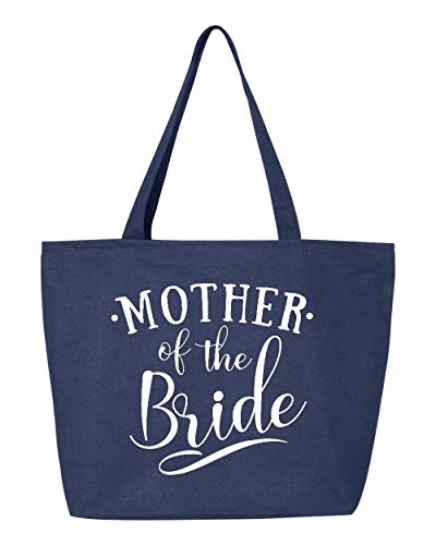 shop4ever® Mother of the Bride Heavy Canvas Tote with Zipper Reusable Shopping Bag 12 oz Navy 1 Pack