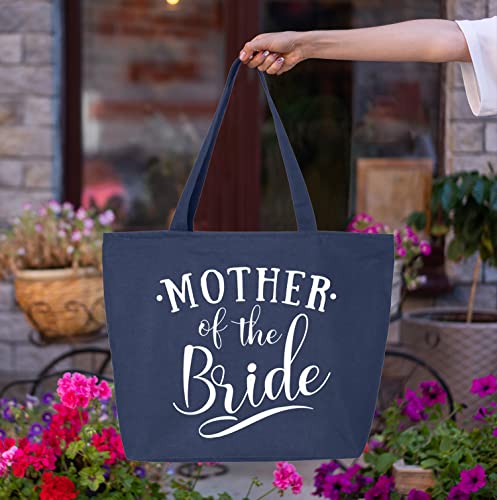 shop4ever® Mother of the Bride Heavy Canvas Tote with Zipper Reusable Shopping Bag 12 oz Navy 1 Pack