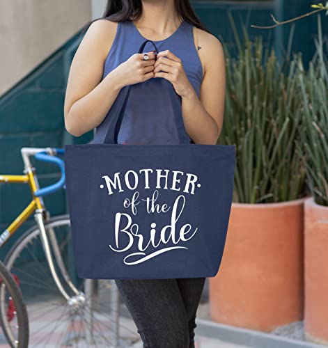 shop4ever® Mother of the Bride Heavy Canvas Tote with Zipper Reusable Shopping Bag 12 oz Navy 1 Pack