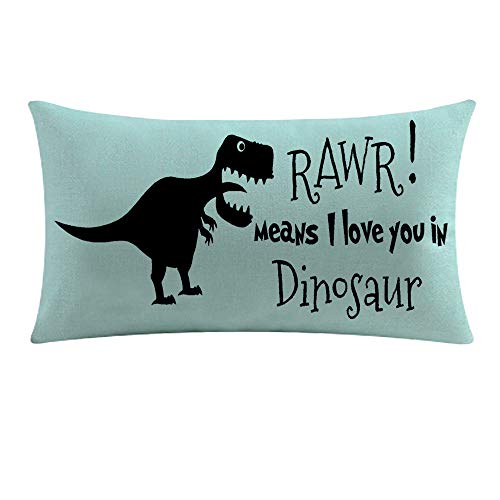 Rawr Means I Love in Dinosaur Cotton Linen Throw Pillow Cushion Sofa Decorative Lumbar 12x20inches Decorative Pillow Wedding Birthday (L)