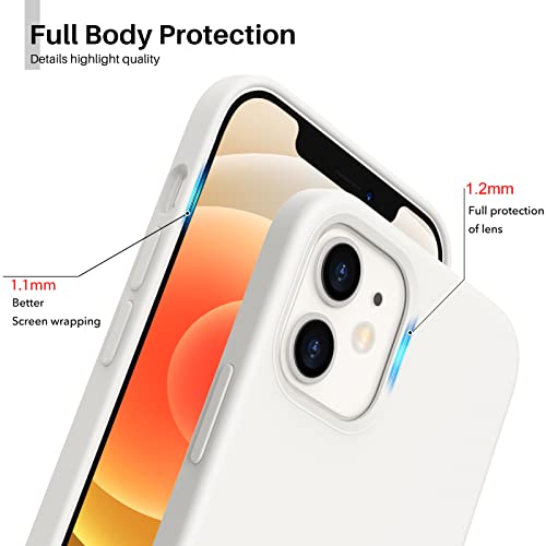 ORNARTO Compatible with iPhone 12 Case 6.1 and iPhone 12 Pro Case, Slim Liquid Silicone 3 Layers Full Covered Soft Gel Rubber Case Cover 6.1 inch-White