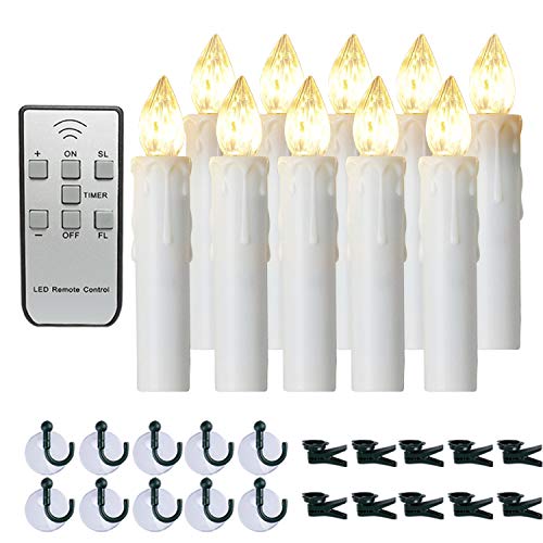 Amagic 10 Pcs 4'' Flickering Led Candles for Christmas Tree, Window Candles with Remote &Timer &Clips/Suction Cups, Battery Decor Candles for Windows Warm White Light, Gifts for Christmas