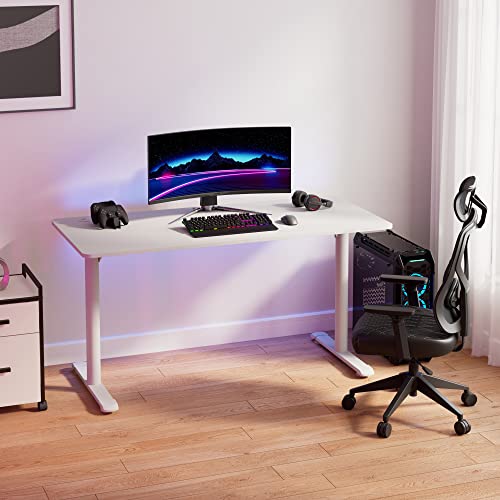 EUREKA ERGONOMIC White Gaming Desk, 60 Inch Large Home Office Computer Desk with Free Mouse Pad, I Shaped PC Gamer Students Teens Study Writing Table Laptop Sturdy Modern Workstation, Easy To Assemble