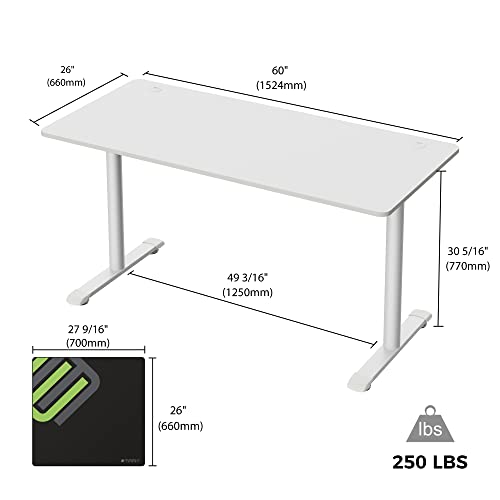 EUREKA ERGONOMIC White Gaming Desk, 60 Inch Large Home Office Computer Desk with Free Mouse Pad, I Shaped PC Gamer Students Teens Study Writing Table Laptop Sturdy Modern Workstation, Easy To Assemble