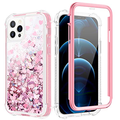 Caka for iPhone 12 Pro Max Case Glitter for Women Girls Full Body Bling Liquid Sparkle Fashion Flowing Quicksand Bumper Clear Protective Case for iPhone 12 Pro Max (6.7 inches, 2020) (Rose Gold)