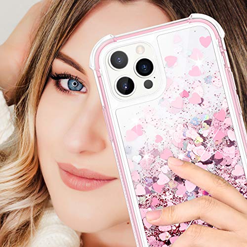 Caka for iPhone 12 Pro Max Case Glitter for Women Girls Full Body Bling Liquid Sparkle Fashion Flowing Quicksand Bumper Clear Protective Case for iPhone 12 Pro Max (6.7 inches, 2020) (Rose Gold)