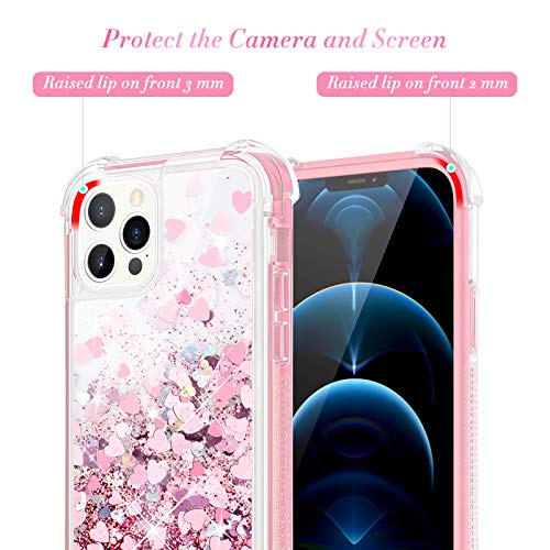 Caka for iPhone 12 Pro Max Case Glitter for Women Girls Full Body Bling Liquid Sparkle Fashion Flowing Quicksand Bumper Clear Protective Case for iPhone 12 Pro Max (6.7 inches, 2020) (Rose Gold)