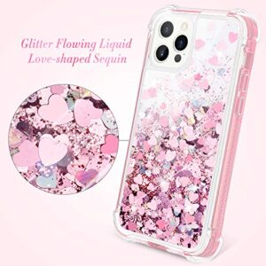 Caka for iPhone 12 Pro Max Case Glitter for Women Girls Full Body Bling Liquid Sparkle Fashion Flowing Quicksand Bumper Clear Protective Case for iPhone 12 Pro Max (6.7 inches, 2020) (Rose Gold)