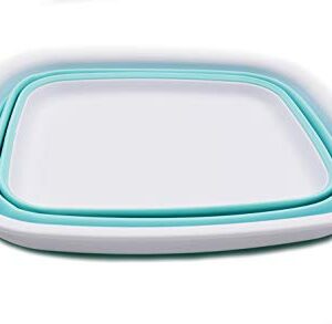 SAMMART 9.45L (2.5 Gallon) Collapsible Tub - Foldable Dish Tub - Portable Washing Basin - Space Saving Plastic Washtub (White/Lake Green, M)