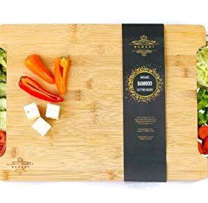 ecozoi Bamboo Cutting Board with Containers, Large Wood Cutting Board with Slide Out Trays, Eco Friendly Space Saver and Non Slip Chopping Board, Wooden Butcher Block with Pull Out Drawers