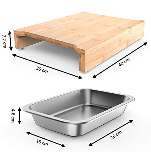 ecozoi Bamboo Cutting Board with Containers, Large Wood Cutting Board with Slide Out Trays, Eco Friendly Space Saver and Non Slip Chopping Board, Wooden Butcher Block with Pull Out Drawers