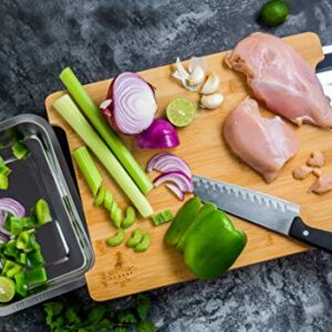 ecozoi Bamboo Cutting Board with Containers, Large Wood Cutting Board with Slide Out Trays, Eco Friendly Space Saver and Non Slip Chopping Board, Wooden Butcher Block with Pull Out Drawers