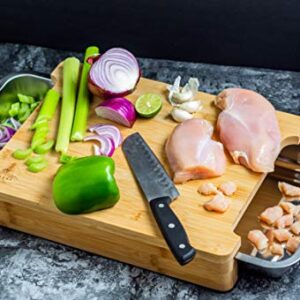 ecozoi Bamboo Cutting Board with Containers, Large Wood Cutting Board with Slide Out Trays, Eco Friendly Space Saver and Non Slip Chopping Board, Wooden Butcher Block with Pull Out Drawers